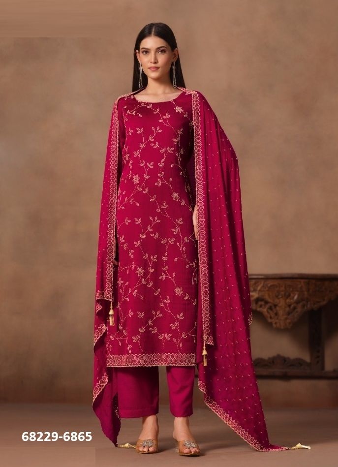 ICONIC SATIN CHIFFON - Catalog # 68229 (Set of 6 Readymade Salwar Suits)