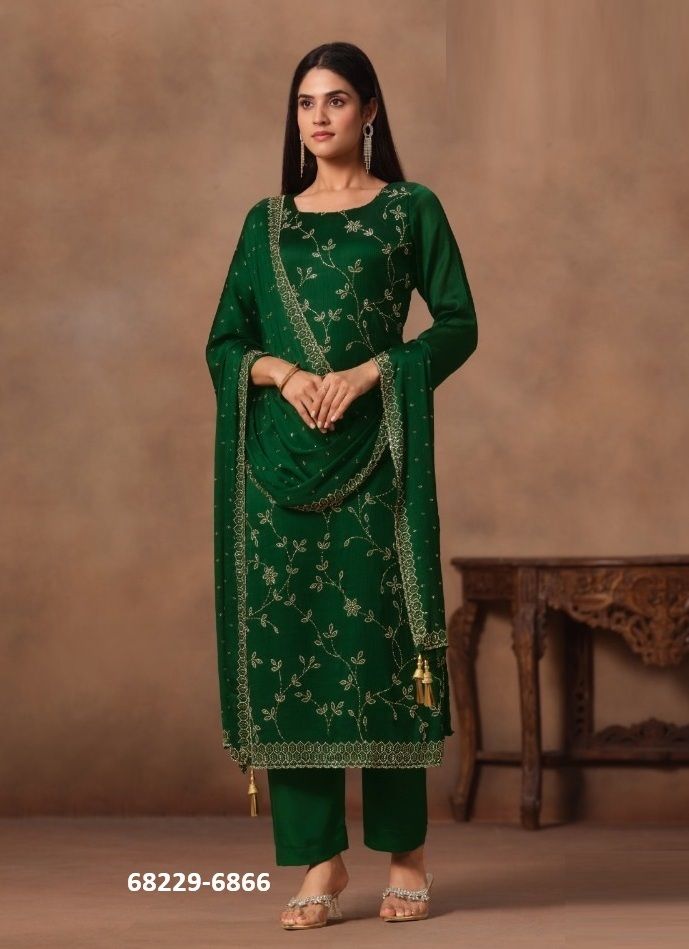 ICONIC SATIN CHIFFON - Catalog # 68229 (Set of 6 Readymade Salwar Suits)