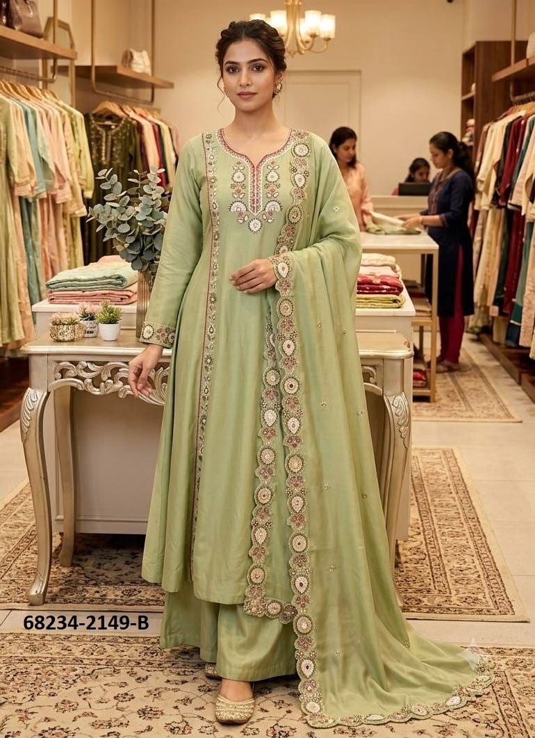 MUL CHANDERI THREADS - Catalog # 68234 (Set of 3 Readymade Salwar Suits)