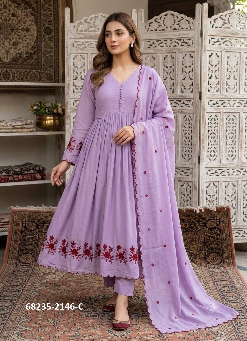 MUL CHANDERI ANARKALI - Catalog # 68235 (Set of 3 Readymade Salwar Suits)