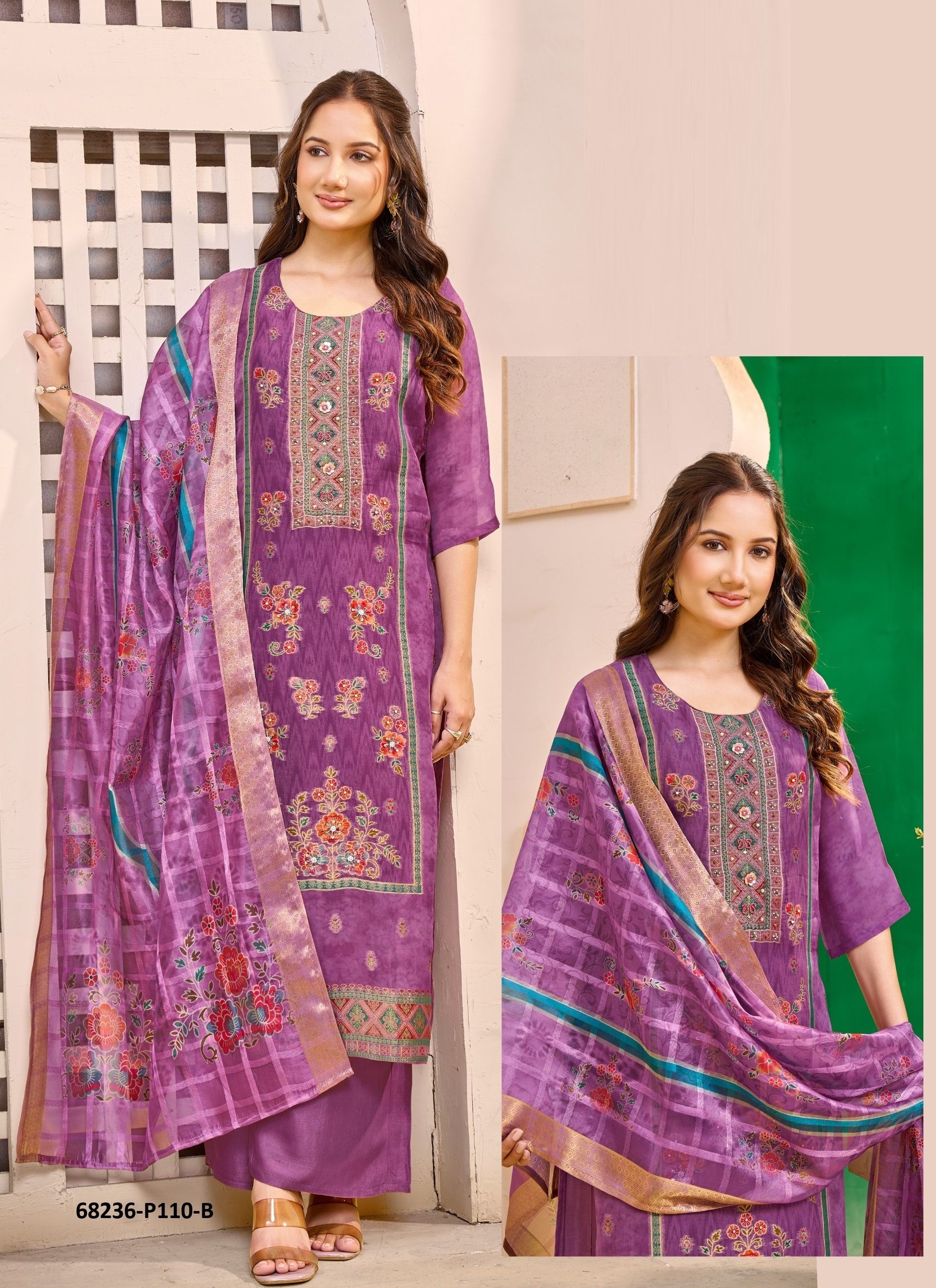 JACQUARD DIGITAL - Catalog # 68236 (Set of 4 SIZE-SETS [Readymade Salwar Suits])