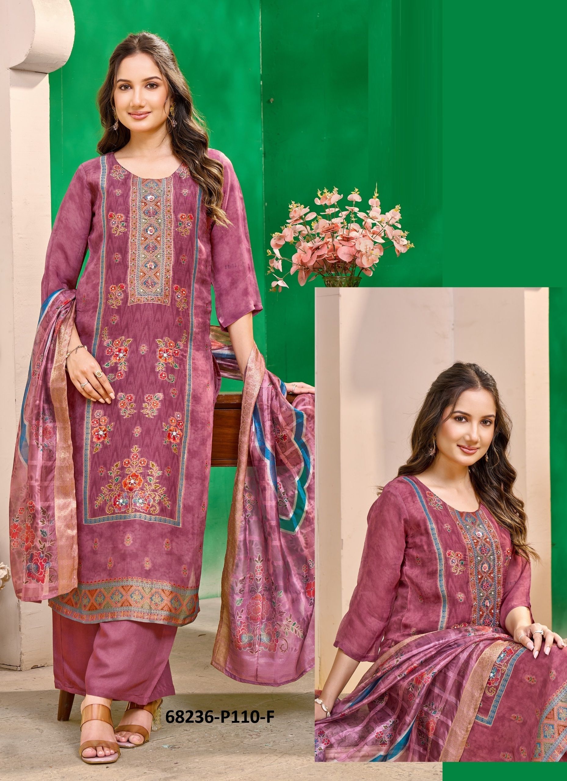 JACQUARD DIGITAL - Catalog # 68236 (Set of 4 SIZE-SETS [Readymade Salwar Suits])