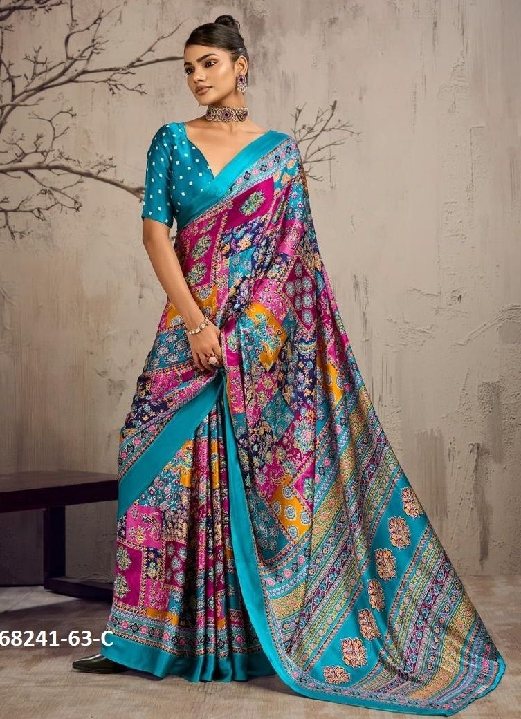 VIBRANY SATIN - Catalog # 68241 (Set of 6 Sarees) VIBRANY SATIN - Catalog # 68241 (Set of 6 Sarees)