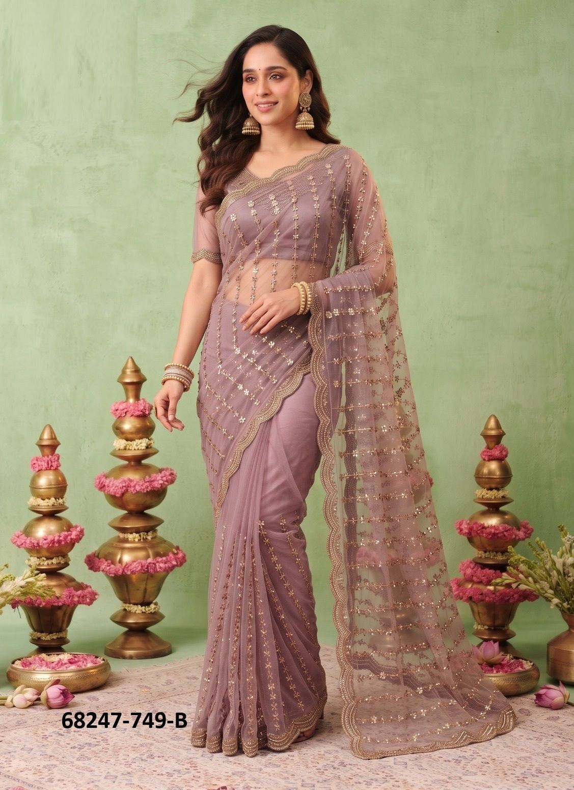 NET SEQUINS - Catalog # 68247 (Set of 3 Sarees) NET SEQUINS - Catalog # 68247 (Set of 3 Sarees)