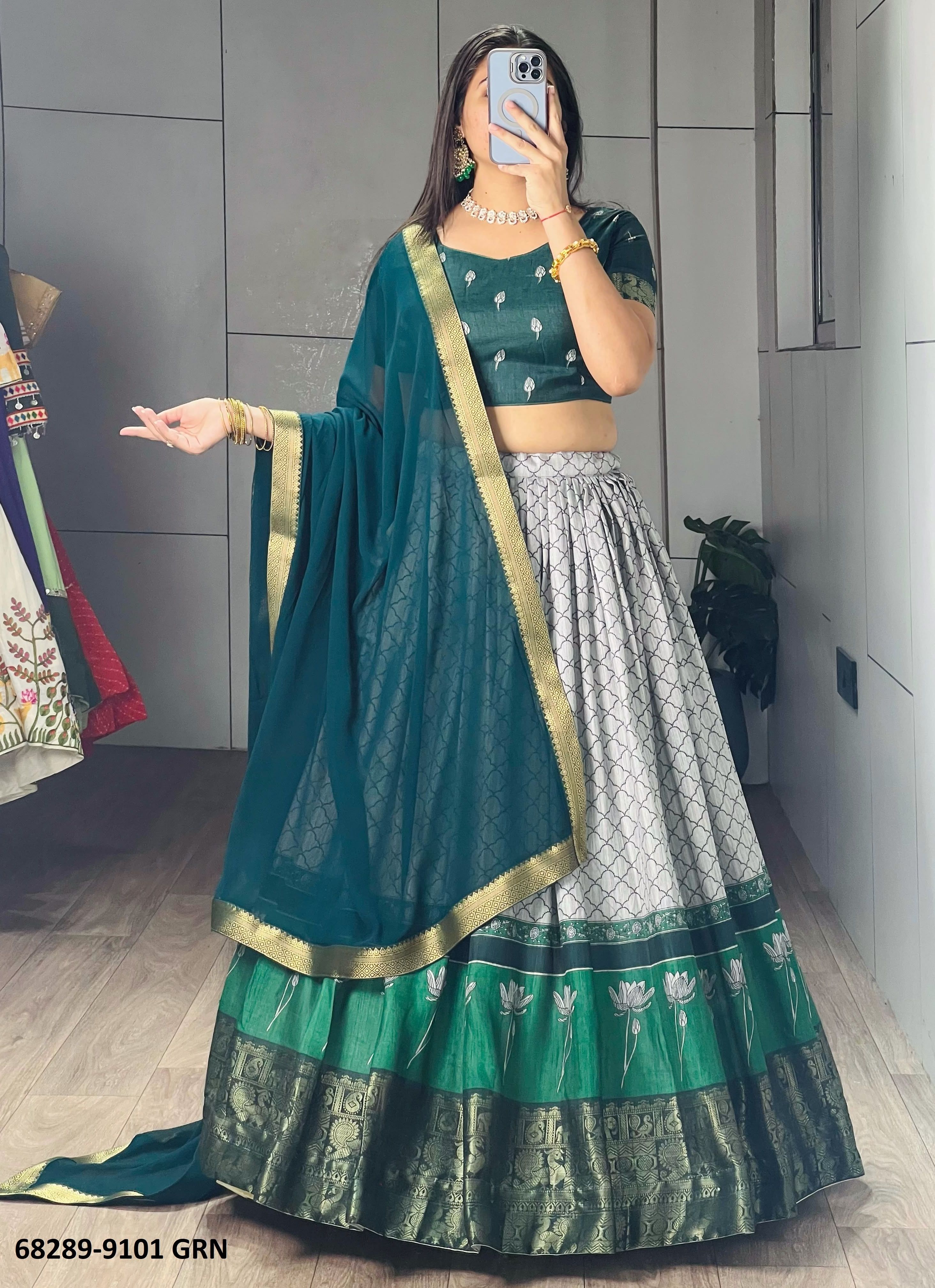 TUSSE KHICHU - Catalog # 68289 (Set of 4 Semi-Stitched Lehengas) TUSSE KHICHU - Catalog # 68289 (Set of 4 Semi-Stitched Lehengas)