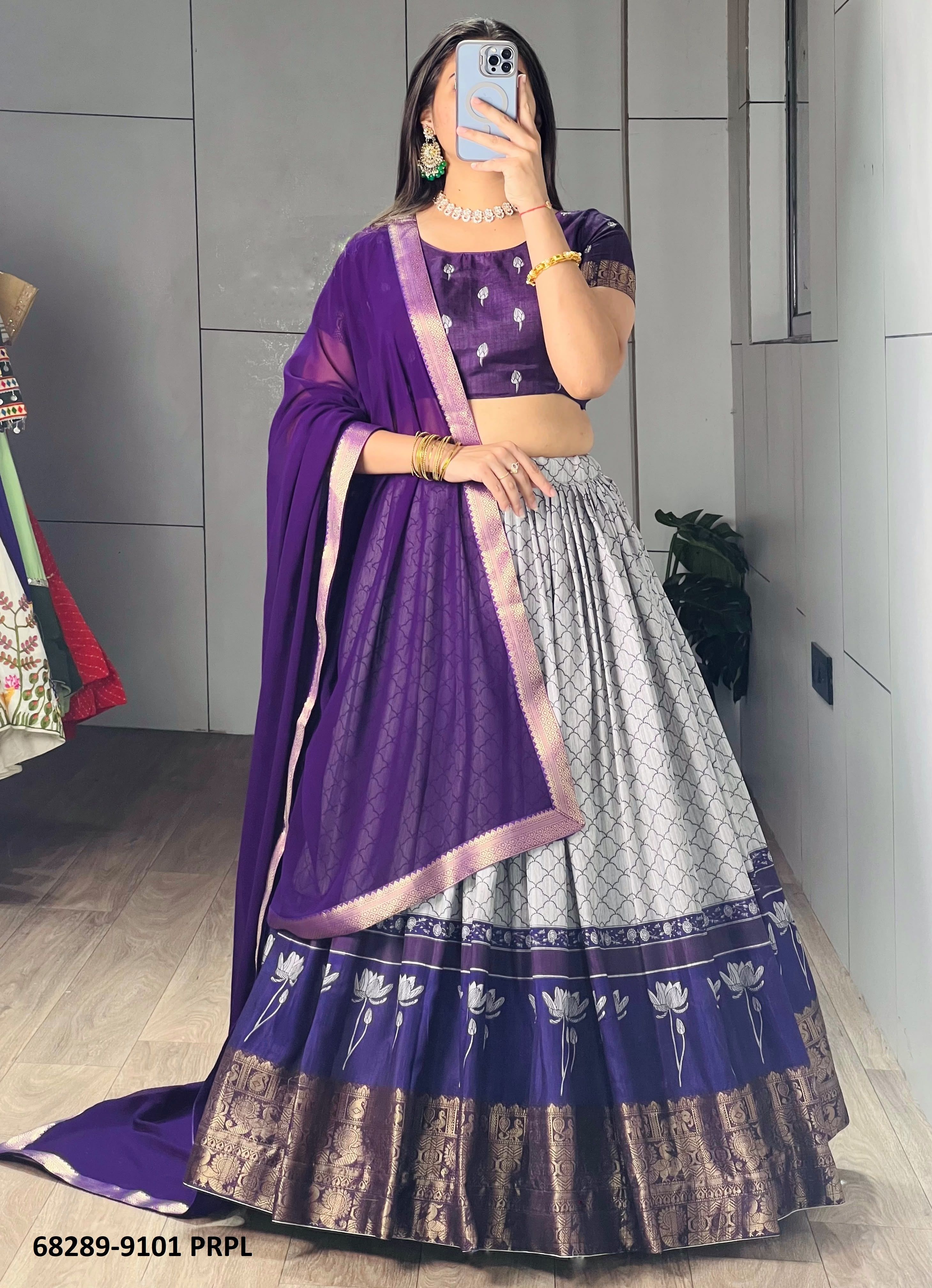 TUSSE KHICHU - Catalog # 68289 (Set of 4 Semi-Stitched Lehengas) TUSSE KHICHU - Catalog # 68289 (Set of 4 Semi-Stitched Lehengas)