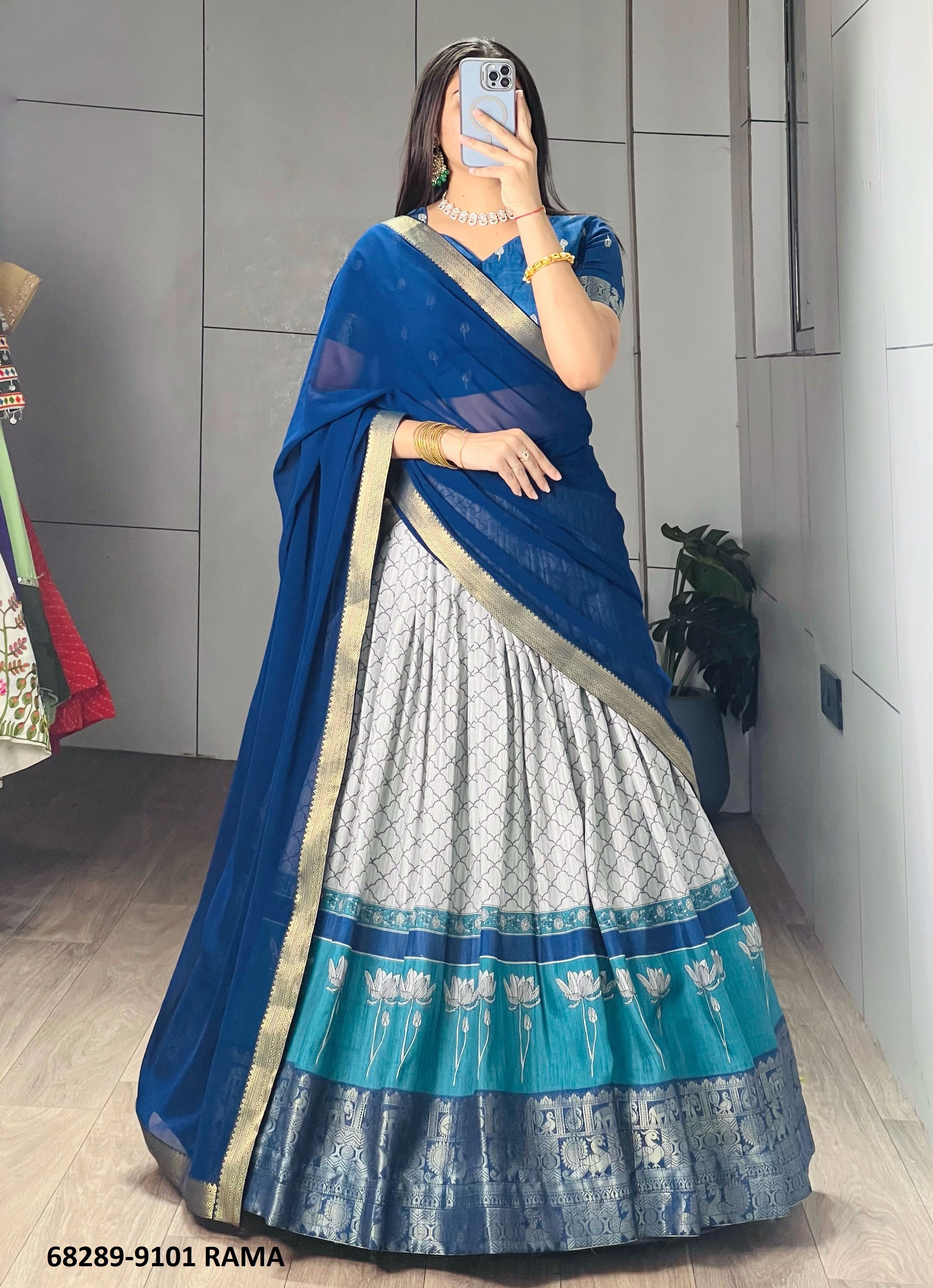 TUSSE KHICHU - Catalog # 68289 (Set of 4 Semi-Stitched Lehengas) TUSSE KHICHU - Catalog # 68289 (Set of 4 Semi-Stitched Lehengas)