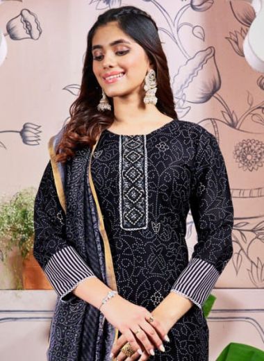 FANCY COTTON PRINTS - Catalog # 57080 (Set of 6 Readymade Salwar Suits) by Brand STROLLAY ®