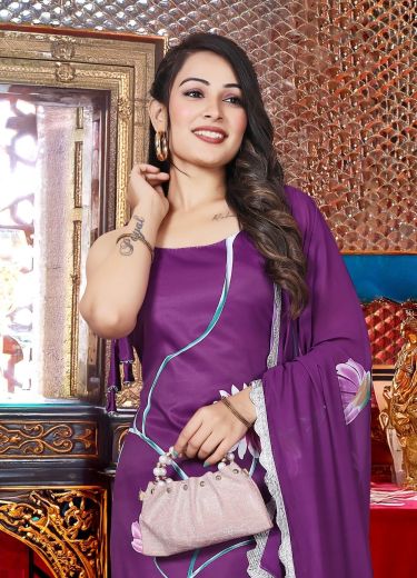 HAND PAINTED FLOWER - Catalog # 59055 (Set of 3 Readymade Salwar Suits) by Brand DESI MUSE
