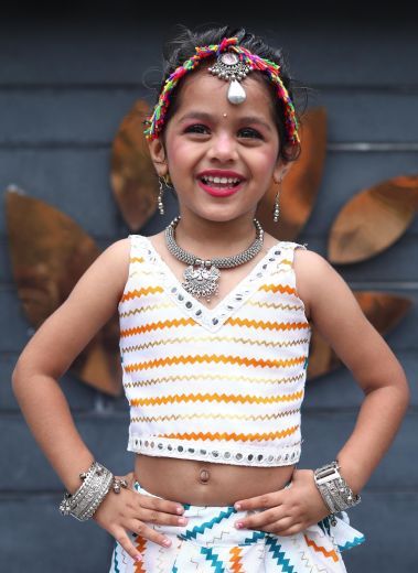 KIDS NAVRATRI WEAR COLLECTION - Catalog # 59854 (Set of 12 Readymade Lehengas) by Brand AABHARAN