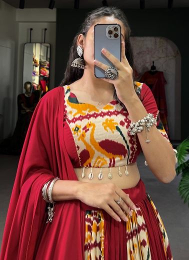 PATOLA FESTIVE PRINTS - Catalog # 60062 (Set of 4 Semi-Stitched Lehengas) by Brand DESI MUSE