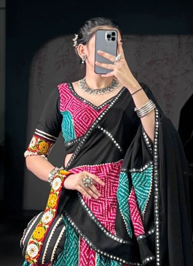 NAVRATRI WEAR AJRAKH PRINTS - Catalog # 60107 (Set of 2 Readymade Lehengas) by Brand DESI MUSE
