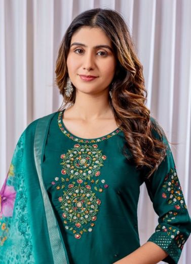 CHANDERI SERIES 111 - Catalog # 60173 (Set of 5 Readymade Salwar Suits) by Brand AABHARAN