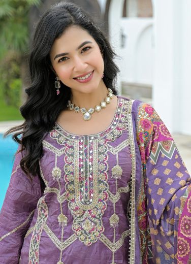 LAVENDER CHARM - Catalog # 60182 (Set of 4 SIZE-SETS [Readymade Salwar Suits]) by Brand AFSANA