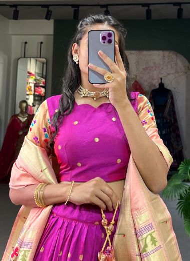 PAITHANI LEHENGA WITH BATUVA - Catalog # 60217 (Set of 4 Semi-Stitched Lehengas) by Brand JAGRAASA