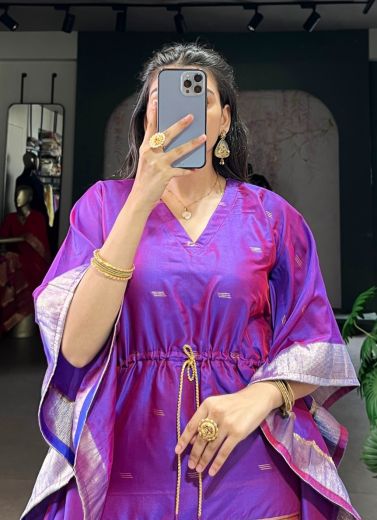 PAITHANI SILK JACQUARD - Catalog # 60219 (Set of 6 Kaftans / Ponchos) by Brand DESI MUSE