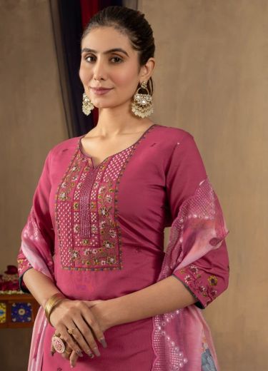 SILK & CHANDERI PRINT - Catalog # 60267 (Set of 4 Readymade Salwar Suits) MADE IN INDIA BY MEHERIYA