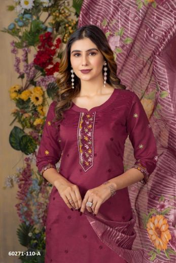 CHANDERI & SILK PRINT - Catalog # 60271 (Set of 4 Readymade Salwar Suits) MADE IN INDIA BY MEHERIYA