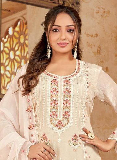 GLASS ORGANZA P19 - Catalog # 60300 (Set of 7 SIZE-SETS [Readymade Salwar Suits]) MADE IN INDIA BY AABHARAN