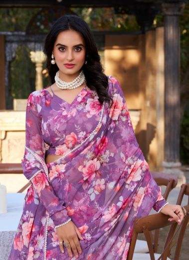 WEIGHTLESS MARBLE CHIFFON - Catalog # 60362 (Set of 4 Sarees) MADE IN INDIA BY JAGRAASA