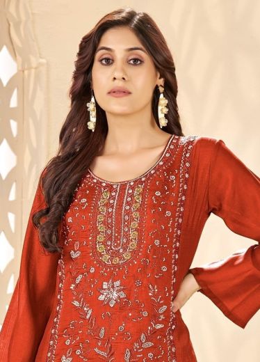 ELEGANT MUL CHANDERI CO-ORD SETS R24 - Catalog # 60378 (Set of 4 SIZE-SETS [Tops With Bottoms]) MADE IN INDIA BY JAGRAASA