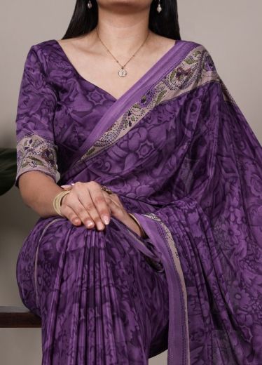 CREPE PRINTS 7056 - Catalog # 61167 (Set of 4 Sarees) MADE IN INDIA BY AABHARAN