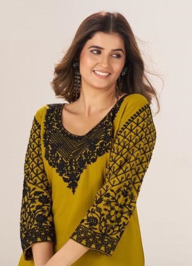 GULMARG BLACK - Catalog # 61246 (Set of 4 Readymade Women's Kurtis / Tops) by Blue Hills [Made in India]
