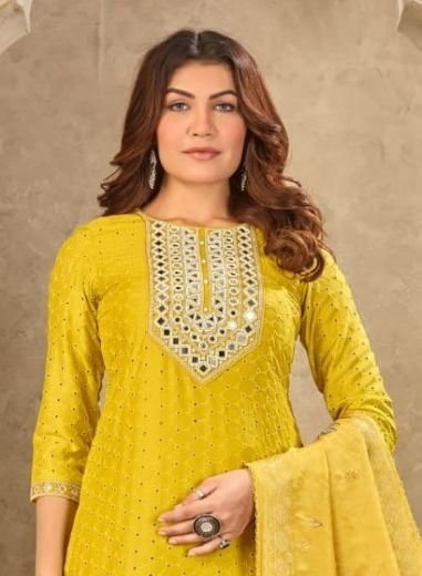 PALAZZO BOTTOM P52 - Catalog # 61316 (Set of 4 SIZE-SETS [Readymade Salwar Suits]) by Meheriya