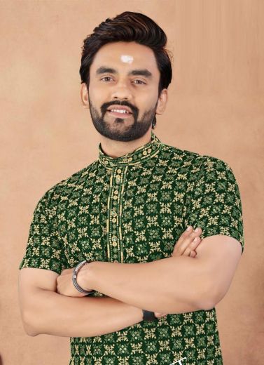 ROYAL MEN SCHIFFLI CHICKEN WORK SHORT KURTA - Catalog # 62109 (Set of 6 Men's Ethnic Wear) by Sangeet
