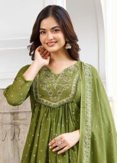 MUL-MUL COTTON ANARKALI - Catalog # 62232 (Set of 7 Readymade Salwar Suits) by Serengeti