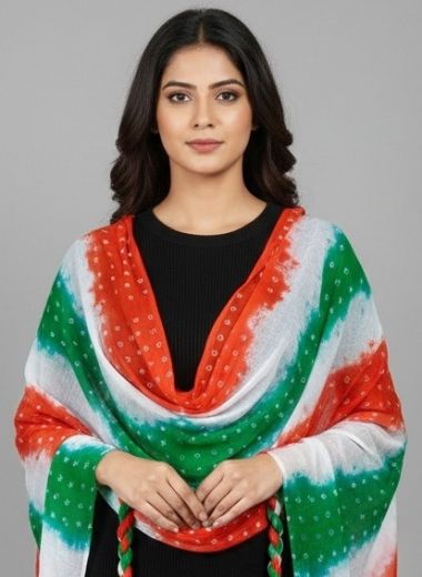 REPUBLIC DAY TIRANGA BANDHANI DUPATTA - Catalog # 62635 (Set of 20 Only Dupattas) by Desi Muse