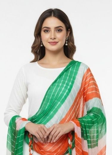 REPUBLIC DAY TIRANGA LEHERIYA DUPATTA - Catalog # 62636 (Set of 20 Only Dupattas) by Desi Muse