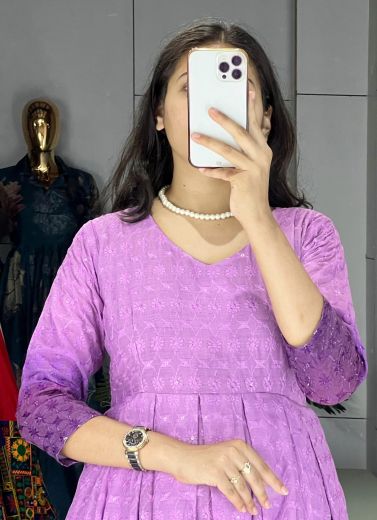 RAINBOW SHADED CHIKANKARI COTTON - Catalog # 62820 (Set of 3 Readymade Women's Kurtis / Tops) by Desi Muse