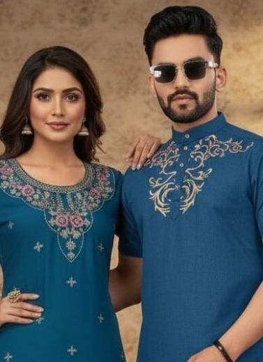 SHARARA WITH TOP & SHIRT - Catalog # 62834 (Set of 4 Couple-Combo) by Meheriya