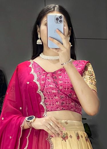 SILK KALAMKARI 9035 - Catalog # 63042 (Set of 4 Semi-Stitched Lehengas) by Komal Pret