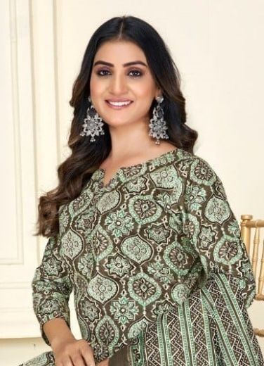 AJRAKH PRINTED 102 - Catalog # 63048 (Set of 10 Readymade Salwar Suits) by Tentmen Clothing