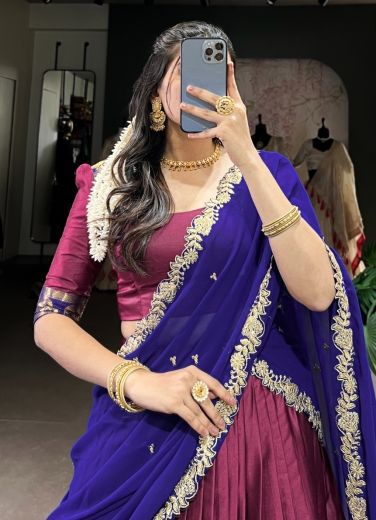 TARIKA - Catalog # 63055 (Set of 3 Semi-Stitched Lehengas) by Raw Lemon