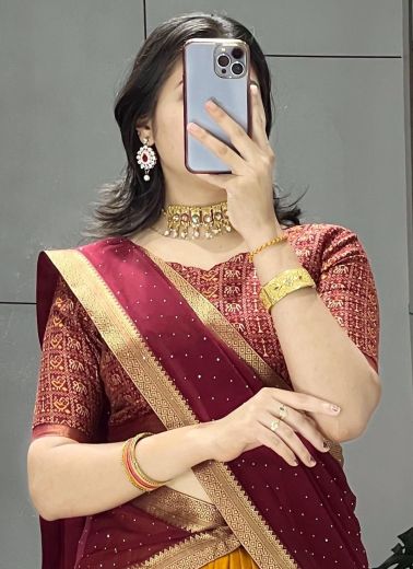 MUL-MUL LEHENGAS - Catalog # 63073 (Set of 4 Semi-Stitched Lehengas) by Raw Lemon