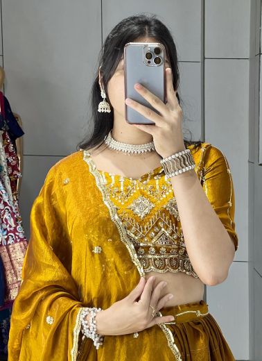 BEADS BEAUTY - Catalog # 63197 (Set of 2 Semi-Stitched Lehengas) by Raw Lemon