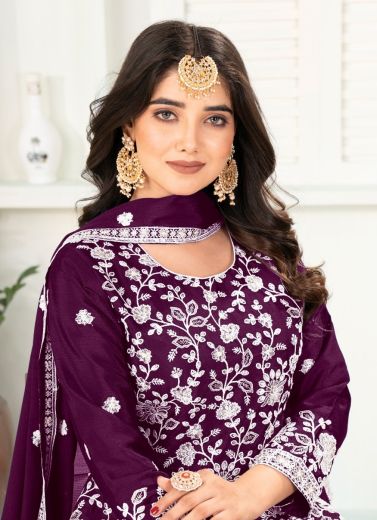PALAZZO THREAD WORK - Catalog # 63201 (Set of 4 Readymade Salwar Suits) by Amdavadi Fashion