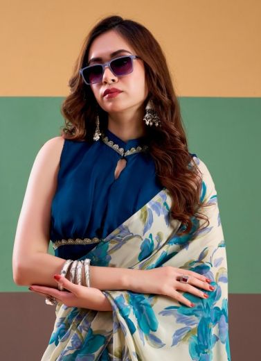 SATIN FLORALS 7008 - Catalog # 63207 (Set of 4 Sarees) by Semad Styles