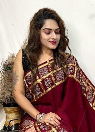 PURE AJRAKH PRINT ON GAJJI SILK - Catalog # 63466 (Set of 8 Sarees) by Semad Styles