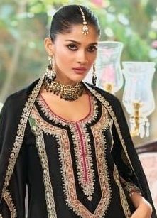 MOTIFS BLACK & WHITE - Catalog # 63557 (Set of 2 Readymade Salwar Suits) by Eba Lifestyle