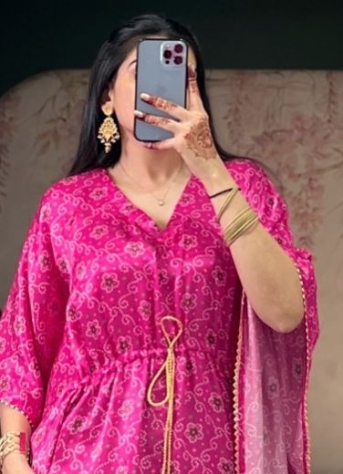 PURE GAJJI SILK BANDHANI - Catalog # 63886 (Set of 10 Kaftans / Ponchos) by Desi Muse