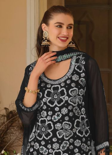 ROSY - BLACK & WHITE - Catalog # 64039 (Set of 2 Readymade Salwar Suits) by Eba Lifestyle