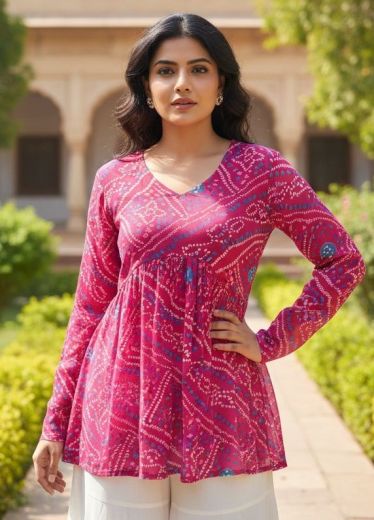 BANDHEJ TOPS - Catalog # 64040 (Set of 6 Readymade Women's Kurtis / Tops) by Desi Muse