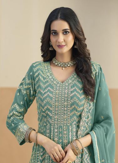 AANAYA 243 - Catalog # 64236 (Set of 4 Semi-Stitched / Un-Stitched Suits)