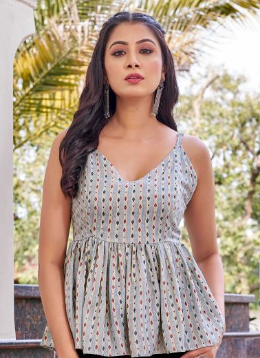 MAHASRI PEPLUM SHORT TOPS - Catalog # 64580 (Set of 6 Readymade Women's Kurtis / Tops)