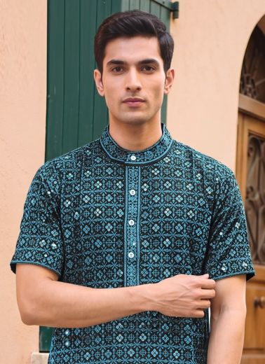 RAYON CHIKANKARI SCHIFFLI WORK - Catalog # 66504 (Set of 5 Men's Ethnic Wear)