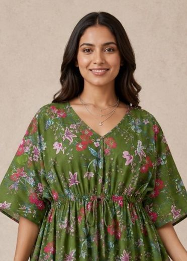 PLUS-SIZE HAND PRINTED COTTONS 1 - Catalog # 66679 (Set of 10 Kaftans / Ponchos)